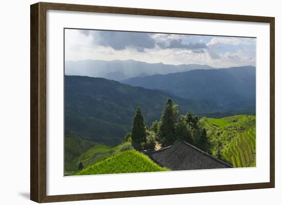 Village House and Rice Terraces in the Mountain, Longsheng, China-Keren Su-Framed Photographic Print