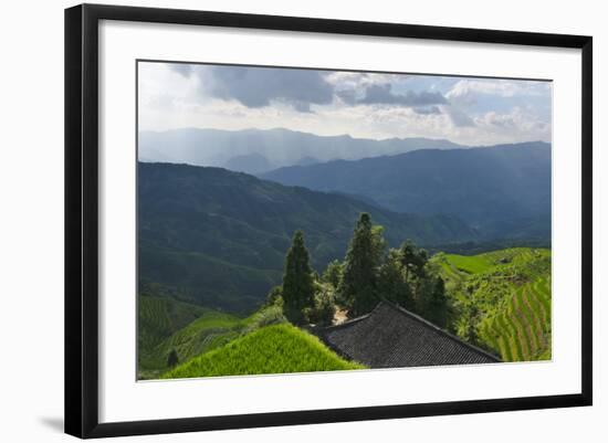 Village House and Rice Terraces in the Mountain, Longsheng, China-Keren Su-Framed Photographic Print