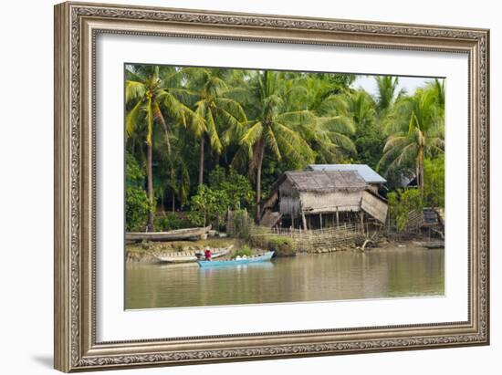 Village House on the Shore of Kaladan River, Rakhine State, Myanmar-Keren Su-Framed Photographic Print