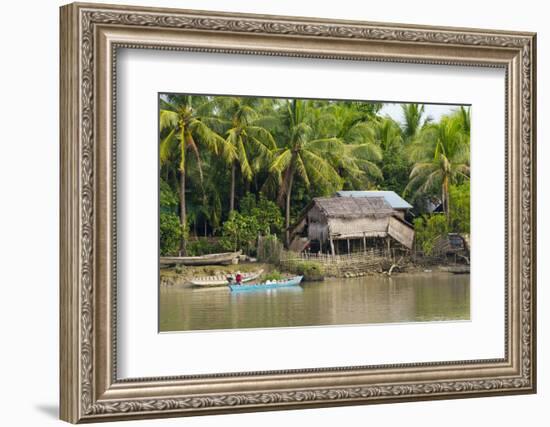 Village House on the Shore of Kaladan River, Rakhine State, Myanmar-Keren Su-Framed Photographic Print