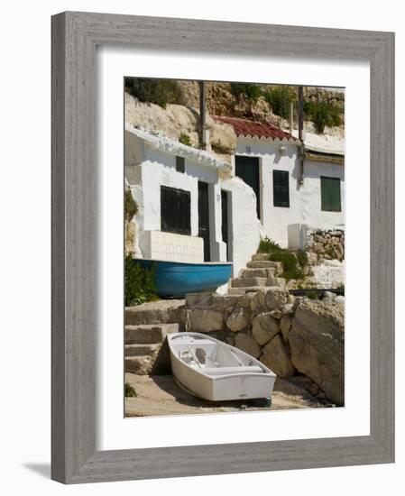 Village Houses Cut into the Cliffs, Cala D'Alcaufar, Menorca Island, Balearic Islands, Spain-Inaki Relanzon-Framed Photographic Print