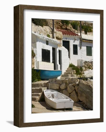 Village Houses Cut into the Cliffs, Cala D'Alcaufar, Menorca Island, Balearic Islands, Spain-Inaki Relanzon-Framed Photographic Print