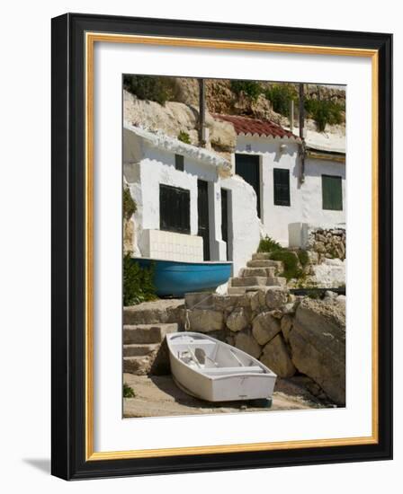 Village Houses Cut into the Cliffs, Cala D'Alcaufar, Menorca Island, Balearic Islands, Spain-Inaki Relanzon-Framed Photographic Print