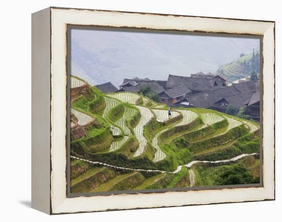 Village Houses with Rice Terraces in the Mountain, Longsheng, Guangxi, China-Keren Su-Framed Premier Image Canvas