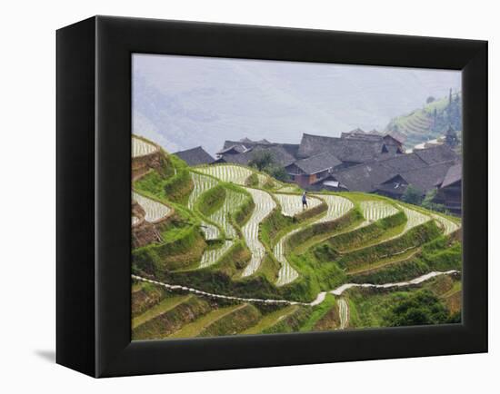 Village Houses with Rice Terraces in the Mountain, Longsheng, Guangxi, China-Keren Su-Framed Premier Image Canvas