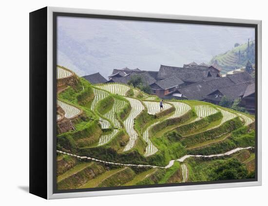 Village Houses with Rice Terraces in the Mountain, Longsheng, Guangxi, China-Keren Su-Framed Premier Image Canvas