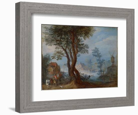 Village Landscape with Figures, C.1603 (Oil on Copper)-Jan the Elder Brueghel-Framed Giclee Print