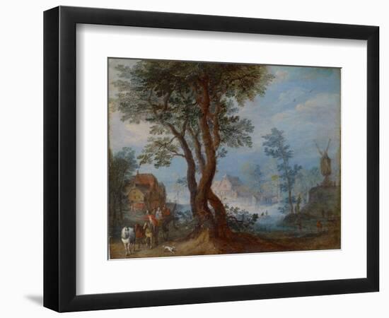 Village Landscape with Figures, C.1603 (Oil on Copper)-Jan the Elder Brueghel-Framed Giclee Print