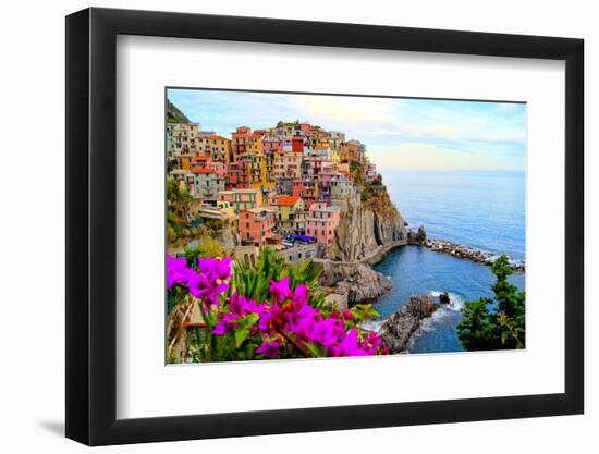 Village of Manarola, on the Cinque Terre Coast of Italy with Flowers-Jenifoto-Framed Photographic Print