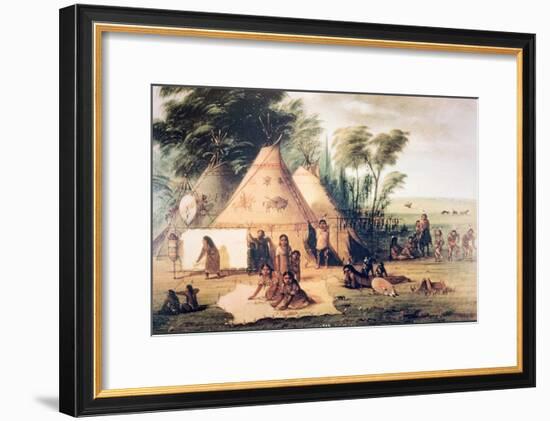 Village of the North American Sioux Tribe-George Catlin-Framed Giclee Print