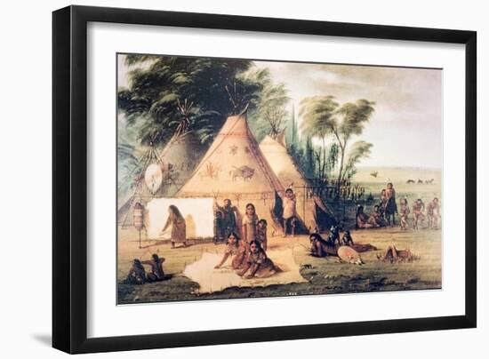 Village of the North American Sioux Tribe-George Catlin-Framed Giclee Print