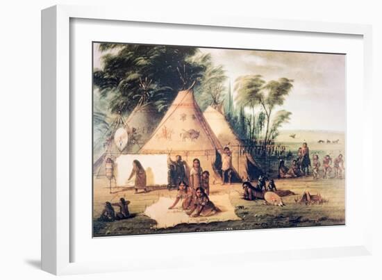 Village of the North American Sioux Tribe-George Catlin-Framed Giclee Print