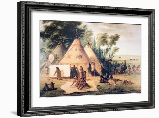 Village of the North American Sioux Tribe-George Catlin-Framed Giclee Print