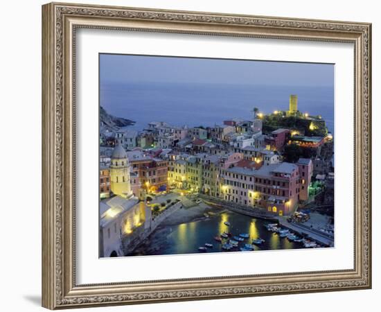 Village of Vernazza in the Evening, Cinque Terre, Unesco World Heritage Site, Liguria, Italy-Bruno Morandi-Framed Photographic Print