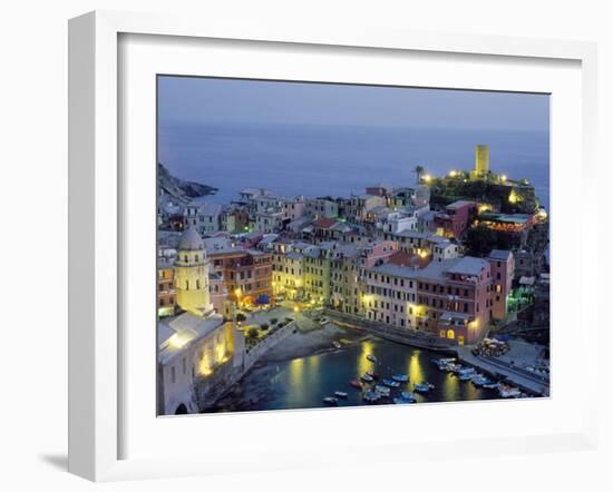 Village of Vernazza in the Evening, Cinque Terre, Unesco World Heritage Site, Liguria, Italy-Bruno Morandi-Framed Photographic Print