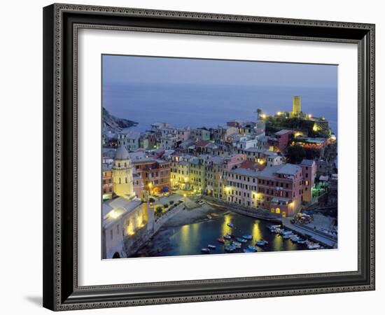 Village of Vernazza in the Evening, Cinque Terre, Unesco World Heritage Site, Liguria, Italy-Bruno Morandi-Framed Photographic Print