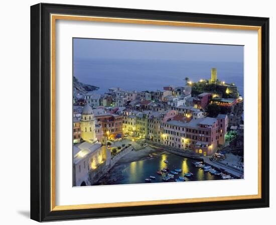 Village of Vernazza in the Evening, Cinque Terre, Unesco World Heritage Site, Liguria, Italy-Bruno Morandi-Framed Photographic Print