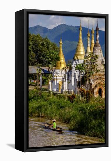 Village of Ywarma (Ywama) with Stilt Houses and Stupas, Inle Lake, Shan State-Nathalie Cuvelier-Framed Premier Image Canvas