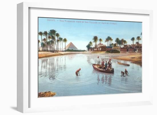 Village on Nile by Pyramids, Egypt-null-Framed Premium Giclee Print