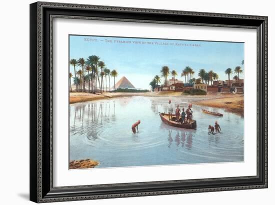 Village on Nile by Pyramids, Egypt-null-Framed Premium Giclee Print