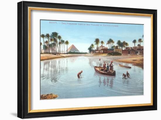 Village on Nile by Pyramids, Egypt-null-Framed Premium Giclee Print