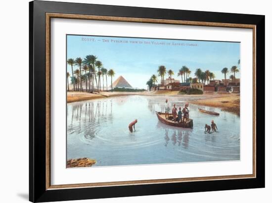 Village on Nile by Pyramids, Egypt-null-Framed Art Print