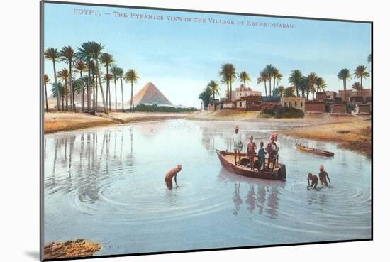 Village on Nile by Pyramids, Egypt-null-Mounted Art Print