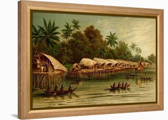 Village on Stilts - New Guinea-F.W. Kuhnert-Framed Stretched Canvas