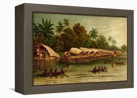 Village on Stilts - New Guinea-F.W. Kuhnert-Framed Stretched Canvas