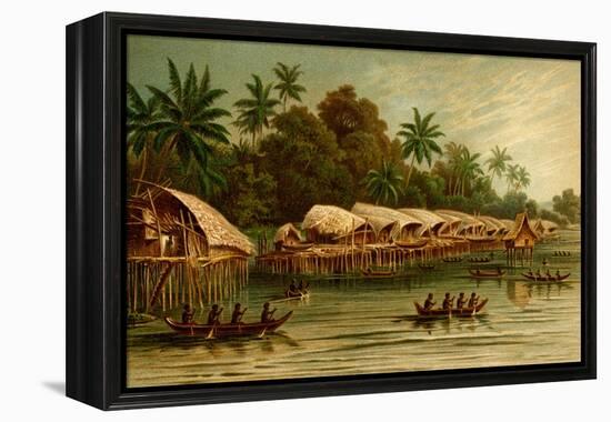 Village on Stilts - New Guinea-F.W. Kuhnert-Framed Stretched Canvas