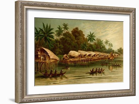 Village on Stilts - New Guinea-F.W. Kuhnert-Framed Art Print