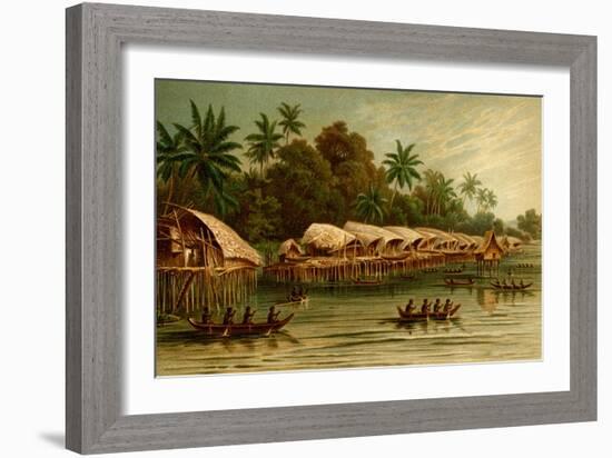 Village on Stilts - New Guinea-F.W. Kuhnert-Framed Art Print