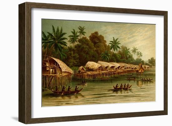 Village on Stilts - New Guinea-F.W. Kuhnert-Framed Art Print