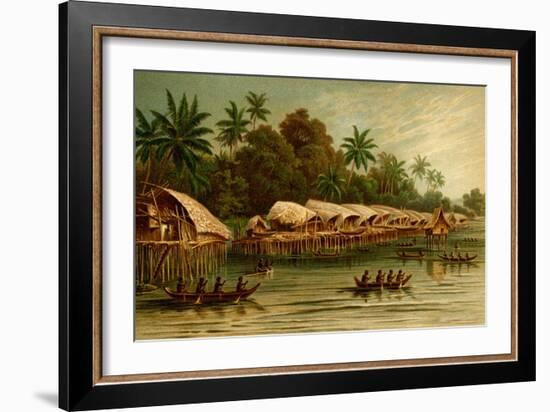 Village on Stilts - New Guinea-F.W. Kuhnert-Framed Art Print