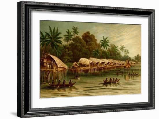 Village on Stilts - New Guinea-F.W. Kuhnert-Framed Art Print