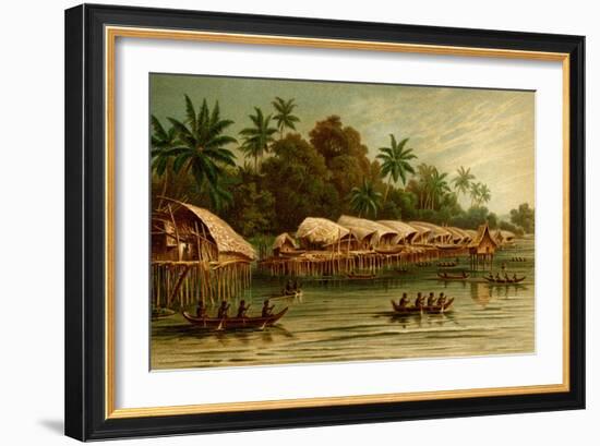 Village on Stilts - New Guinea-F.W. Kuhnert-Framed Art Print