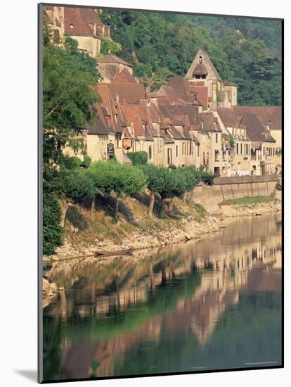 Village Reflected in the Water of the Dordogne River, La Roque-Gageac, Dordogne, Aquitaine, France-Ruth Tomlinson-Mounted Photographic Print