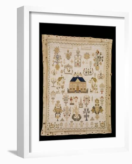 Village Scene and a Large House Sampler-null-Framed Giclee Print