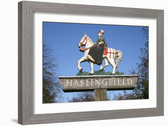 Village Sign, Haslingfield, Cambridgeshire-Peter Thompson-Framed Photographic Print