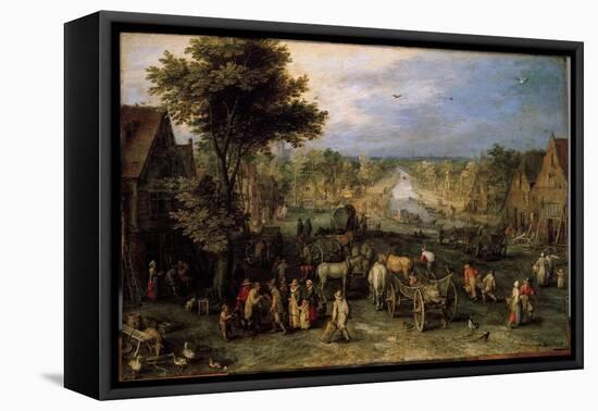 Village with Carts (Painting, 1607)-Jan the Elder Brueghel-Framed Premier Image Canvas