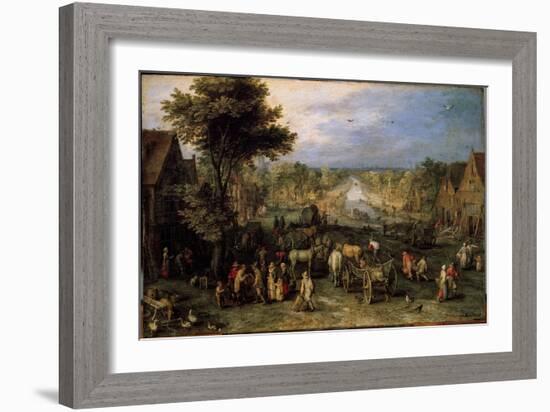 Village with Carts (Painting, 1607)-Jan the Elder Brueghel-Framed Giclee Print