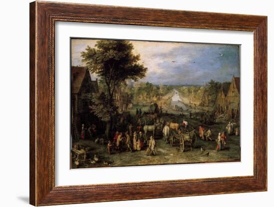 Village with Carts (Painting, 1607)-Jan the Elder Brueghel-Framed Giclee Print