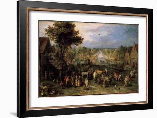 Village with Carts (Painting, 1607)-Jan the Elder Brueghel-Framed Giclee Print