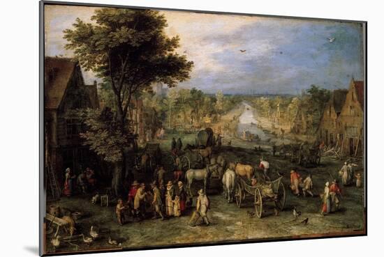Village with Carts (Painting, 1607)-Jan the Elder Brueghel-Mounted Giclee Print