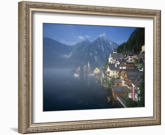 Village with Mountains and Lake, Hallstatt, Salzkammergut, Austria-Steve Vidler-Framed Photographic Print