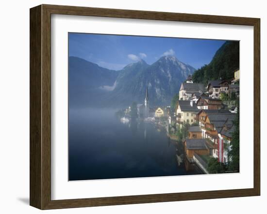 Village with Mountains and Lake, Hallstatt, Salzkammergut, Austria-Steve Vidler-Framed Photographic Print