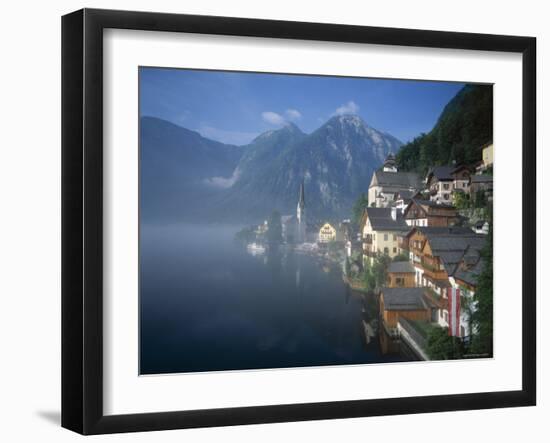 Village with Mountains and Lake, Hallstatt, Salzkammergut, Austria-Steve Vidler-Framed Photographic Print