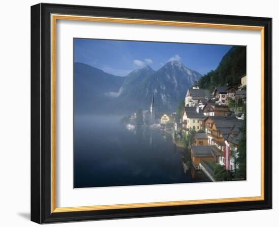 Village with Mountains and Lake, Hallstatt, Salzkammergut, Austria-Steve Vidler-Framed Photographic Print