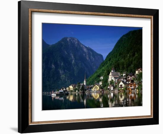 Village with Mountains and Lake, Hallstatt, Salzkammergut, Austria-Steve Vidler-Framed Photographic Print