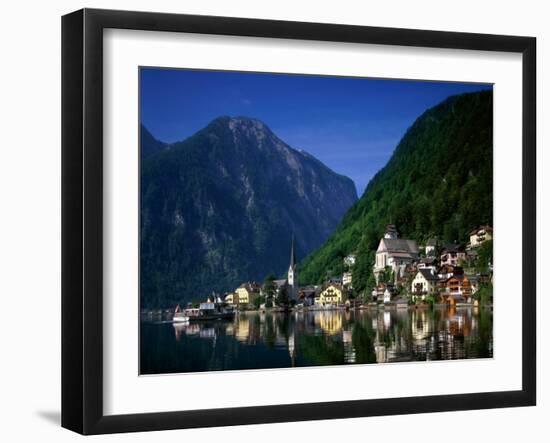 Village with Mountains and Lake, Hallstatt, Salzkammergut, Austria-Steve Vidler-Framed Photographic Print